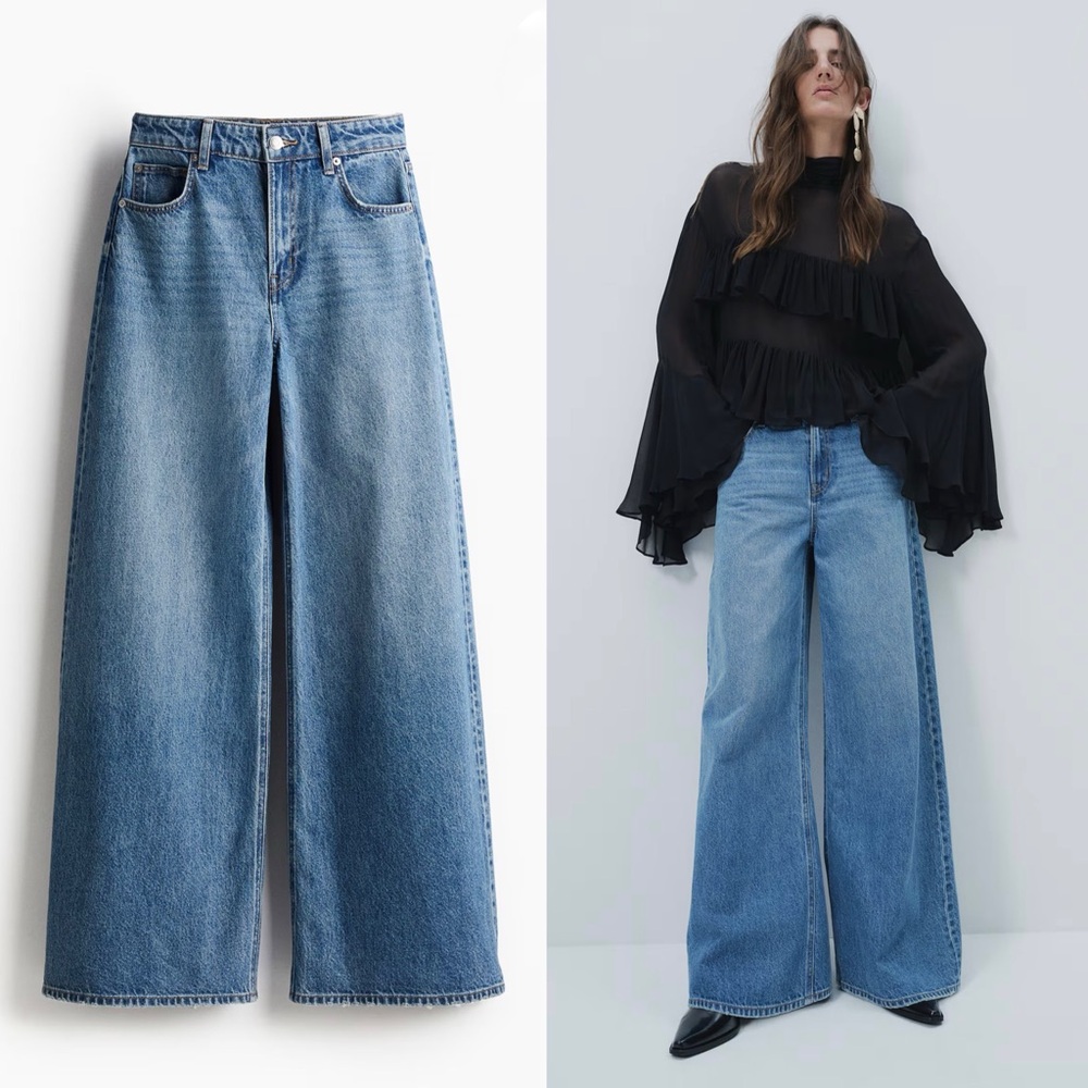 Blue Denim Wide Leg Jeans (Size 6)